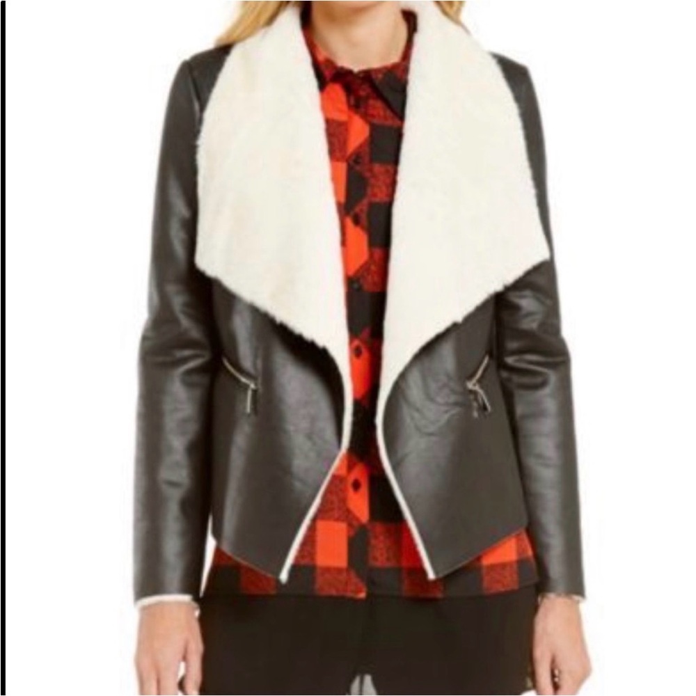 Gianni Bini faux fur and leather moto jacket